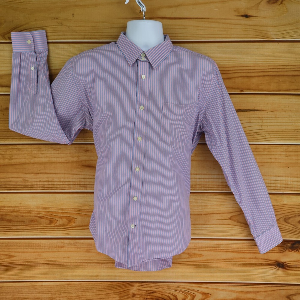 Tommy Hilfiger Dress Shirt Trim Fit Mens Size L Pink Blue‎ Striped 100% Cotton